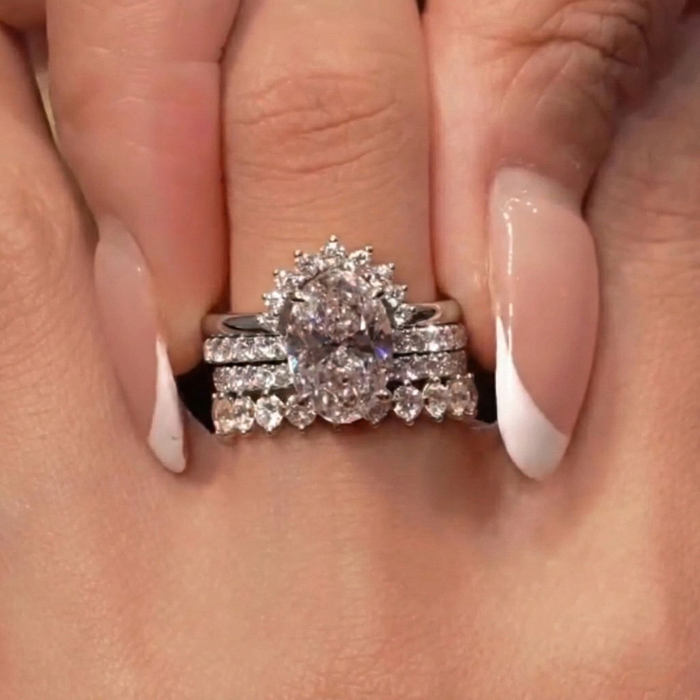 Lavish Oval Cut 5.0 Ct Solitaire 4pc Crown Stacking Wedding Ring Set 925 Sterling Silver