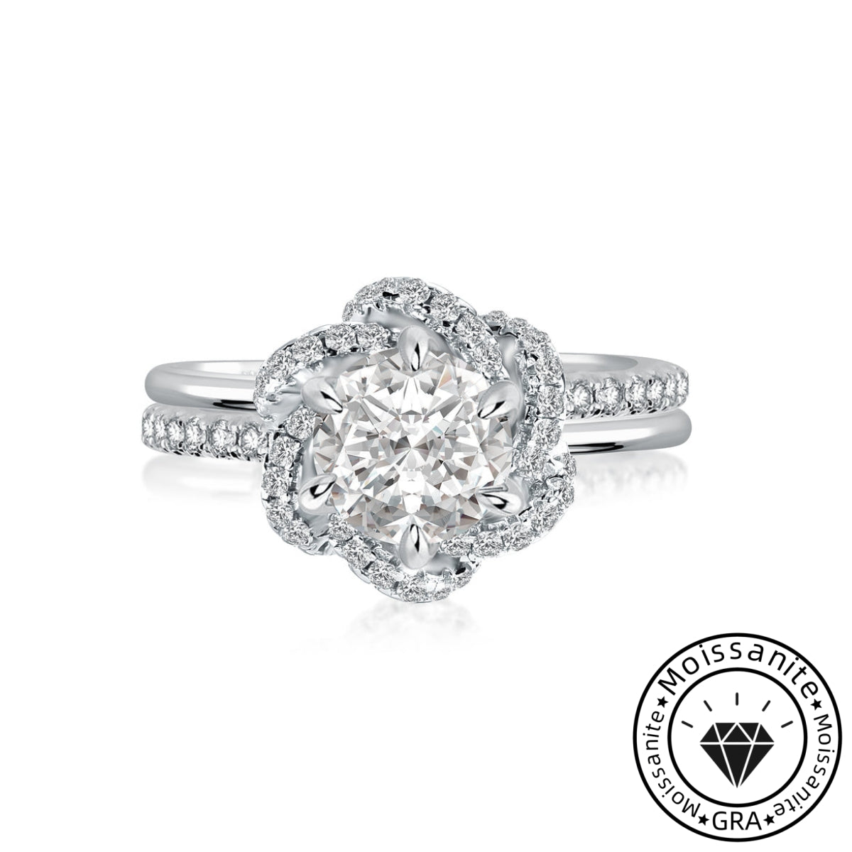 Solarii Moissanite 1.0 ct Round Cut Twist Flower Design Engagement Ring