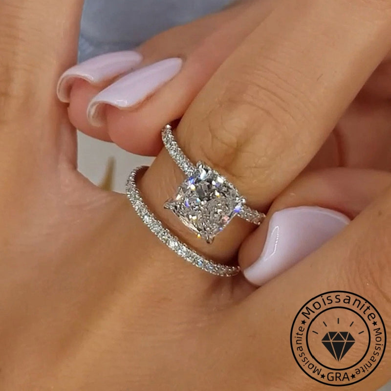 Chunky Cushion Cut 3 Ct Pave 925 Sterling Silver Wedding Ring Set