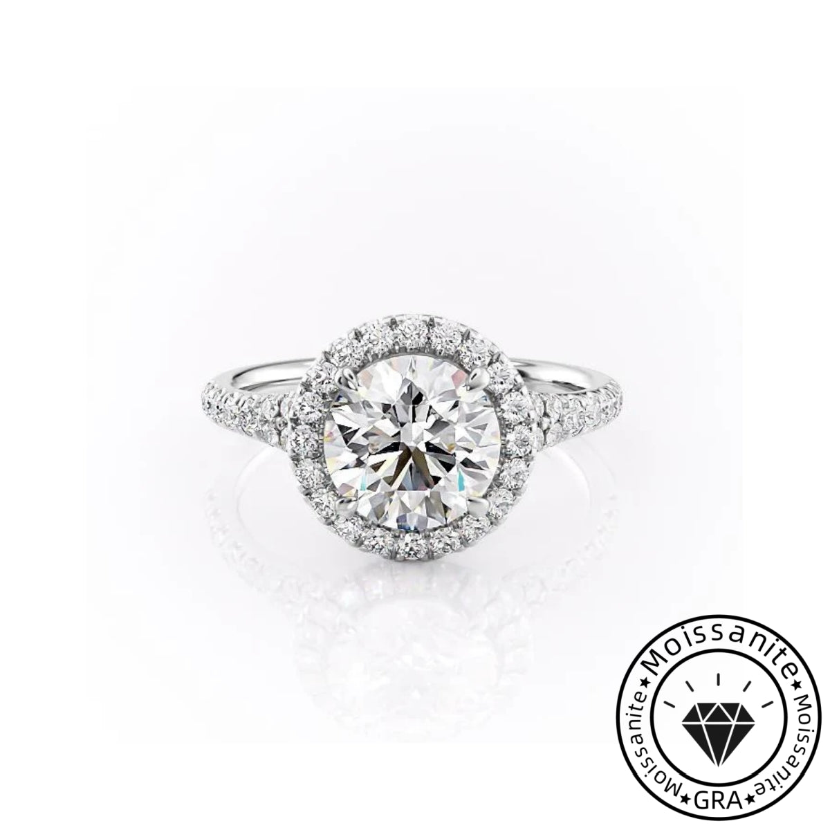 Effervescent Solarii Moissanite 2.0ct Round Cut 925 Sterling Silver Halo Design Engagement Ring