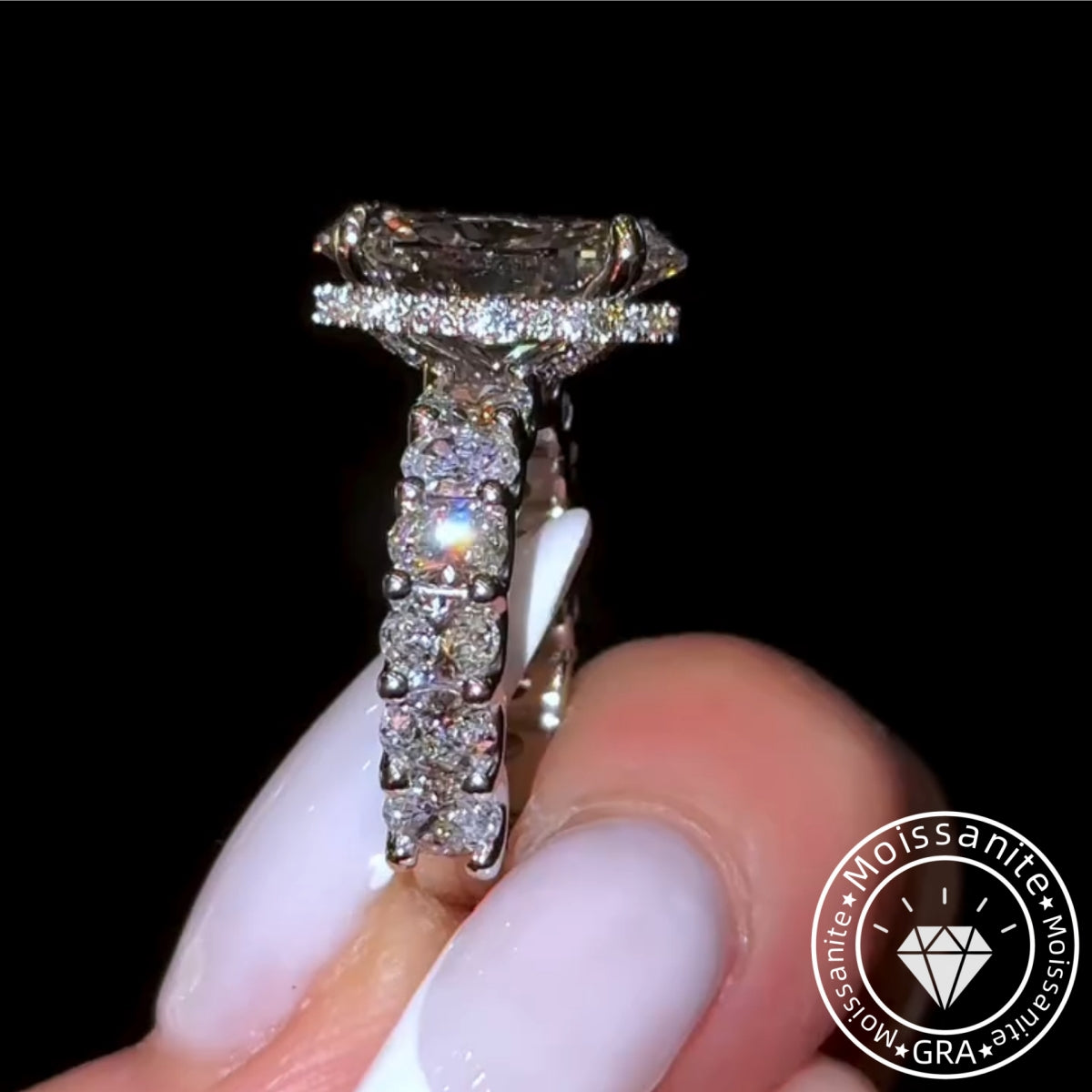 Silken Hidden Halo Oval Cut 3.0ct Engagement Ring In Sterling Silver