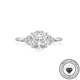 Ornate Solarii Moissanite 1.2ct Round Cut 925 Sterling Silver Side Stone Engagement Ring