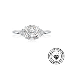 Ornate Solarii Moissanite 1.2ct Round Cut 925 Sterling Silver Side Stone Engagement Ring