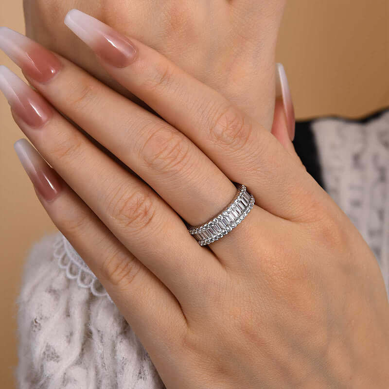 Gorgeous Emerald Cut Wedding Band In Sterling Silver