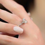 Minimalist Solarii Moissanite 2.0ct Emerald Cut 925 Sterling Silver Side Stone Engagement Ring