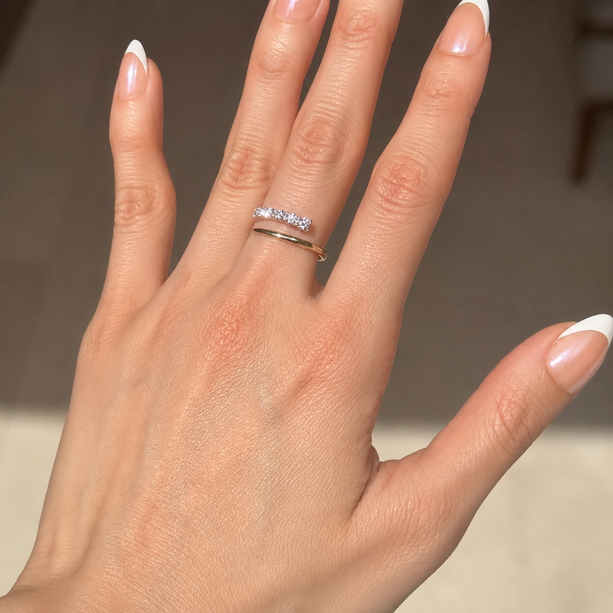 Half Pave Half Plain Bypass Open Wedding Band in Sterling Silver