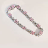 Delicate Round Cut White and Pink Stone Bracelet for Women