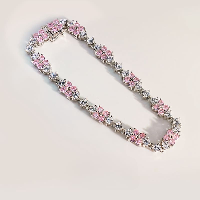 Delicate Round Cut White and Pink Stone Bracelet for Women