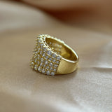 Brilliant 925 Sterling Silver Pavé Round Cut Wide Band Wedding Ring