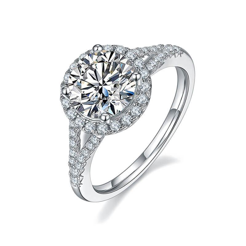 Twinkling Solarii Moissanite 2.0ct Round Cut 925 Sterling Silver Split Shank Engagement Ring
