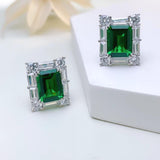 Sparkling Emerald Cut Emerald Stone 925 Sterling Silver Earrings