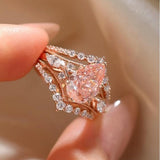 Deluxe-styled 2.5CT Morganite Stone Pear Cut Insert Wedding Ring Set In Sterling Silver