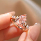 Deluxe-styled 2.5CT Morganite Stone Pear Cut Insert Wedding Ring Set In Sterling Silver