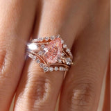 Deluxe-styled 2.5CT Morganite Stone Pear Cut Insert Wedding Ring Set In Sterling Silver