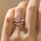 Deluxe-styled 2.5CT Morganite Stone Pear Cut Insert Wedding Ring Set In Sterling Silver