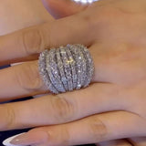 Dazzling 925 Sterling Silver Pave Round Cut Wide Band Wedding Ring