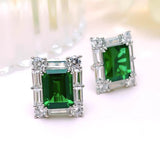 Sparkling Emerald Cut Emerald Stone 925 Sterling Silver Earrings