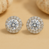 Chic Halo Round Cut Women's Stud Earrings In Sterling Sliver