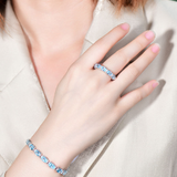 Solarii X Lustrous Oval Cut Aquamarine Blue Wedding Ring In 925 Sterling Silver