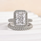 Solarii Eternal Sparkle Cubic Zirconia Ring 3.5ct Radiant Cut  925 Sterling Silver Wedding Ring Set