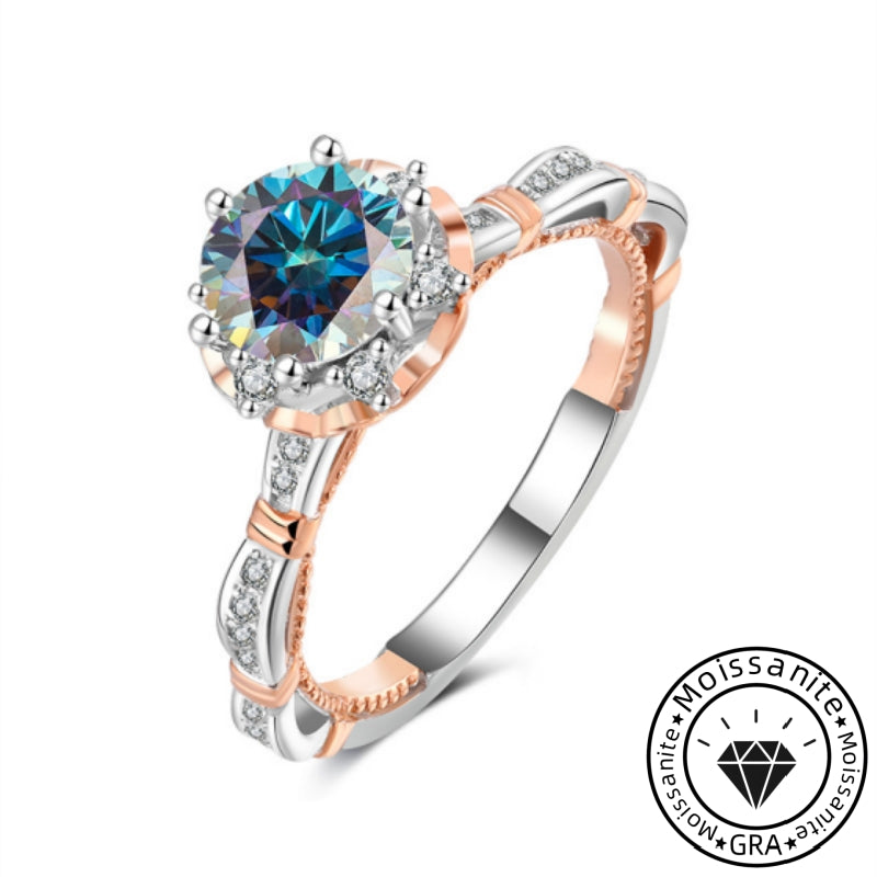 Charming Moissanite 925 Sterling Silver Two-Tone Design Engagement Ring