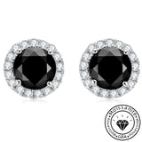 925 Sterling Silver Moissanite Black Stone Round Cut Stud Earrings