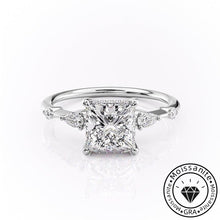 Embellished Solarii Moissanite 2.0ct Princess Cut 925 Sterling Silver Side Stone Engagement Ring