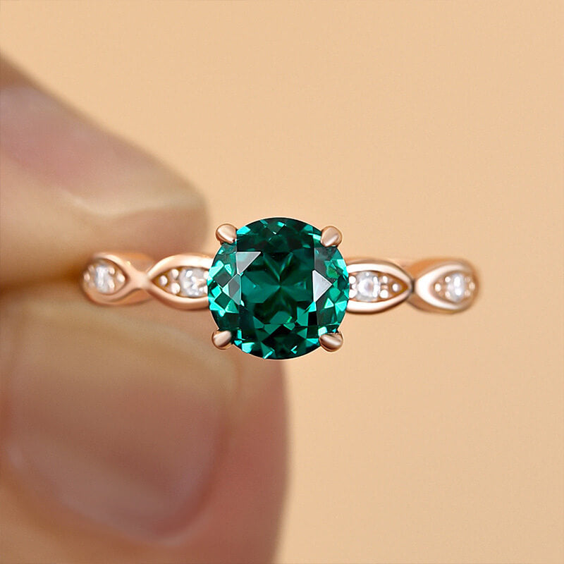 Elegant Round Cut Green Stone Sterling Silver Engagement Ring