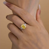 Radiant Cut Yellow Gemstone Ring with Yellow Gold and White Gold Plating, 925 Sterling Silver