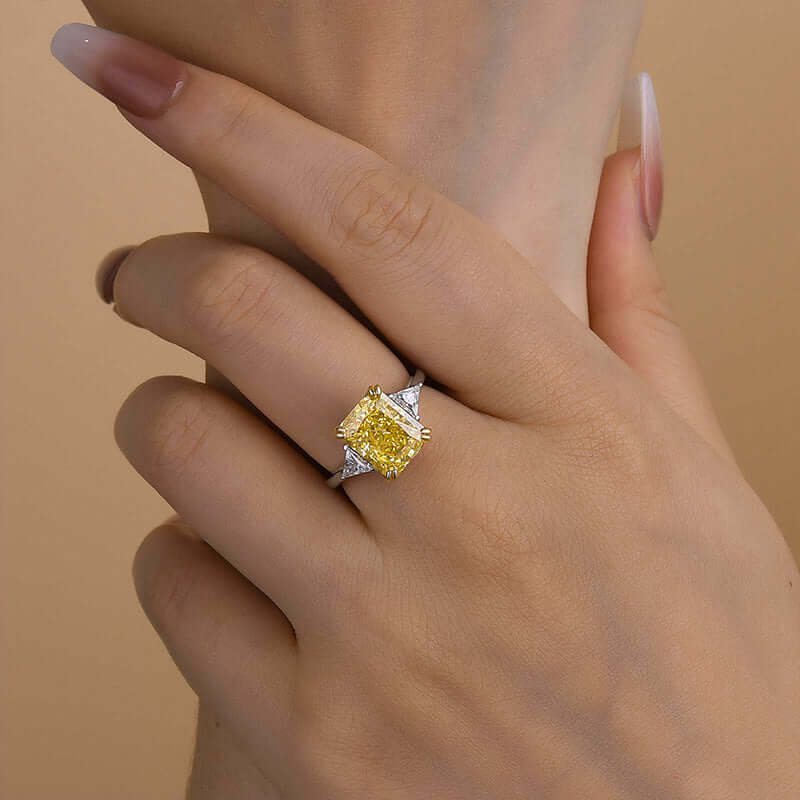 Radiant Cut Yellow Gemstone Ring with Yellow Gold and White Gold Plating, 925 Sterling Silver