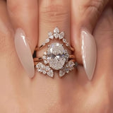 Vintage Oval Cut 5.0 Ct Solitaire 3pc Crown Stacking Wedding Ring Set 925 Sterling Silver