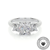 Gauzy Solarii Moissanite 2.0ct Cushion Cut 925 Sterling Silver Three Stone Engagement Ring