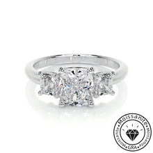 Gauzy Solarii Moissanite 2.0ct Cushion Cut 925 Sterling Silver Three Stone Engagement Ring