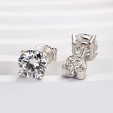 Solarii Moissanite  Round Cut 925 Sterling Silver 4 Prong Stud Earrings