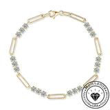 Round Cut Moissanite Link Bracelet with White Gold and Yellow Gold Plating, 925 Sterling Silver