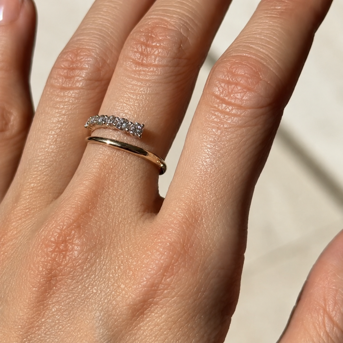 Half Pave Half Plain Bypass Open Wedding Band in Sterling Silver