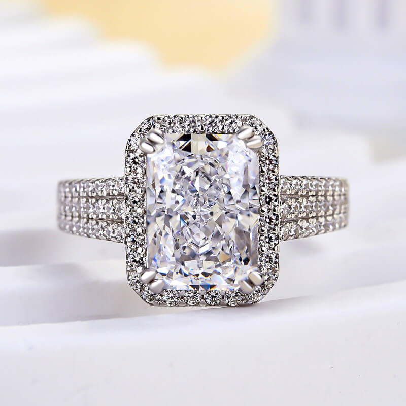 Radiant Cut White Stone White Gold Pave Ring