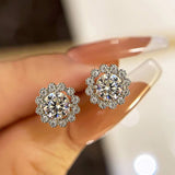 Solarii Moissanite Round Cut Flower Design 925 Sterling Silver Stud Earrings