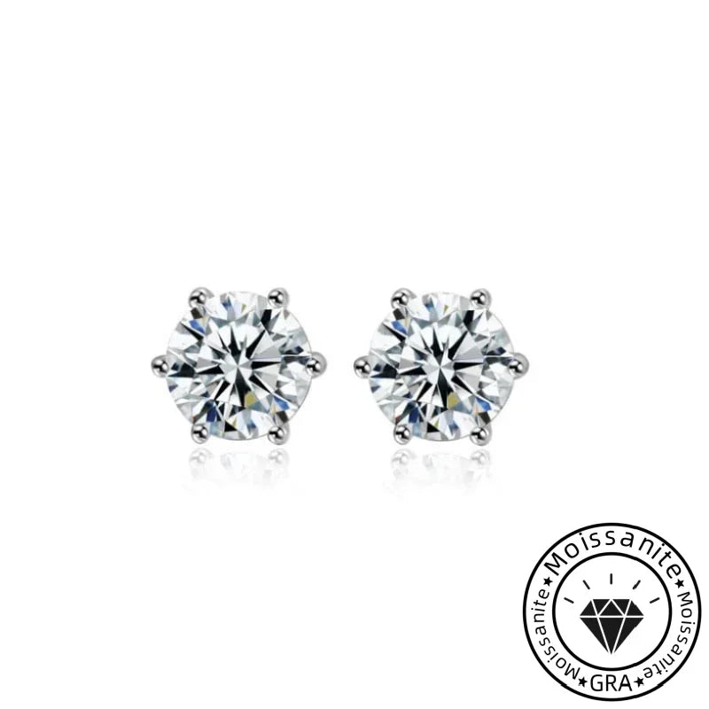Solarii Moissanite  1.0ct*2P Round Cut 925 Sterling Silver 6 Prong Stud Earrings