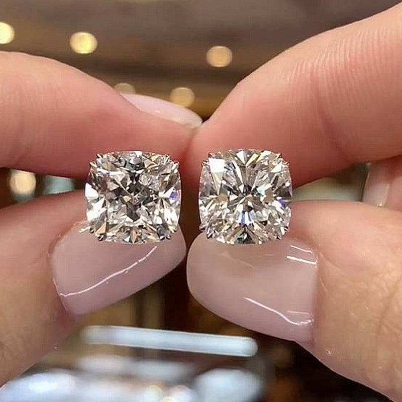 Stunning Cushion Cut Stud Earrings In Sterling Sliver
