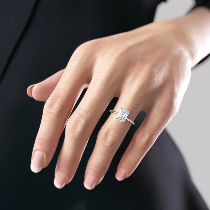 Classic Solarii Moissanite 2.0ct Emerald Cut  925 Sterling Silver Engagement Ring
