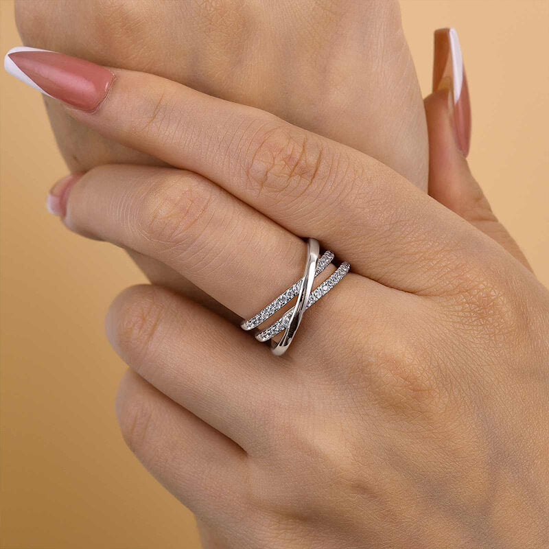 Modern Crossover Design Wedding Band In 925 Sterling Silver