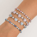 Solarii "Ms Charming" Halo Heart Sterling Silver Tennis Bracelet
