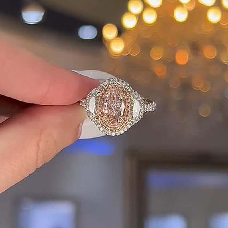 Exquisite Oval Cut Pink Three Stone Engagement Ring Sterling Silver