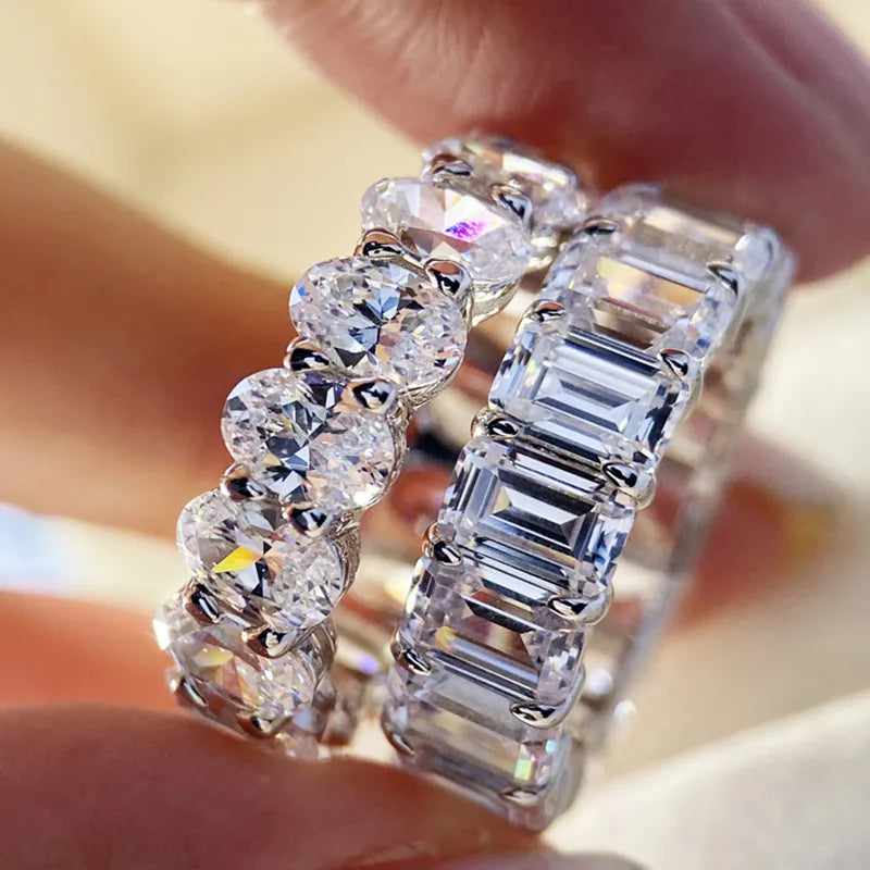 Charming 925 Sterling Silver Oval Cut & Emerald Cut Wedding Ring