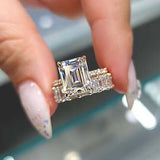 Gorgeous Emerald Cut Wedding Set In Sterling Silver