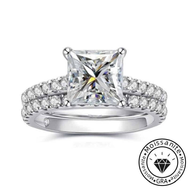 Solarii Moissanite  1.81ct Princess Cut  925 Sterling Silver Wedding Ring Set