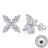 925 Sterling Silver Marquise Cut Moissanite Flower Stud Earrings