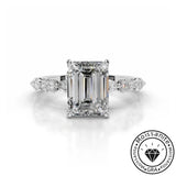 Sublime Solarii Moissanite 2.0ct Emerald Cut 925 Sterling Side Stone Engagement Ring