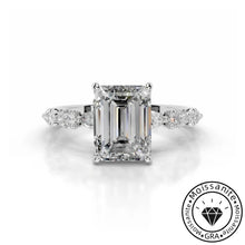 Sublime Solarii Moissanite 2.0ct Emerald Cut 925 Sterling Side Stone Engagement Ring